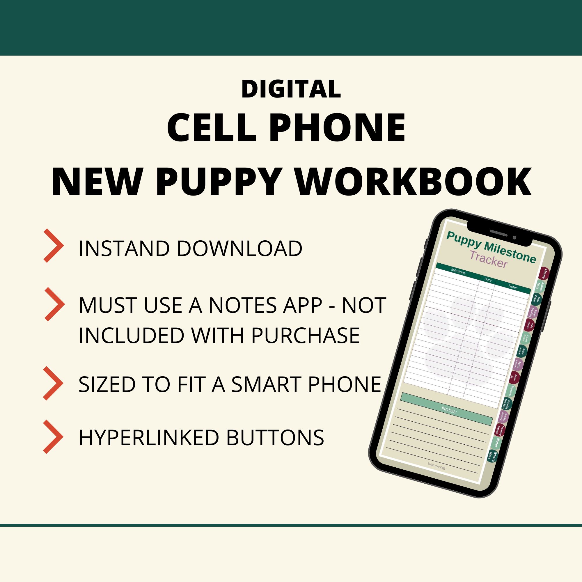 Cell phone new puppy workbook planner for smartphones